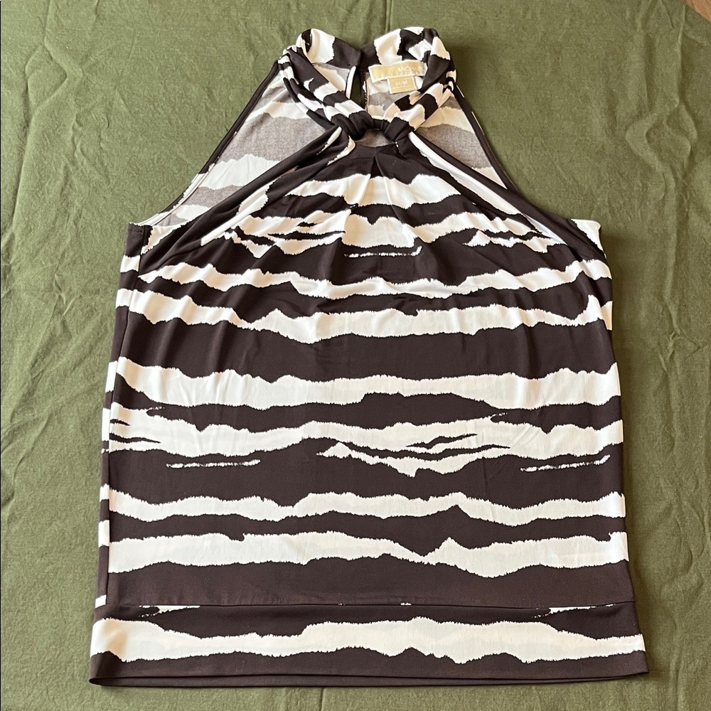 Michael Kors Chocolate Brown and White Striped Tank Top
